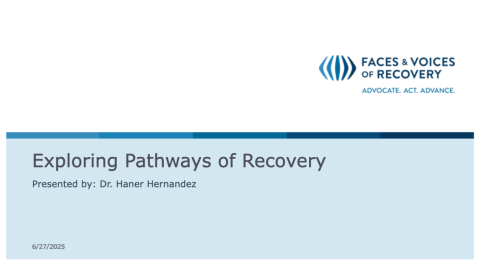 Title slide for PowerPoint presentation titled Exploring Pathways of Recovery by Dr Haner Hernández.
