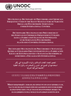 Cover Image to the Guide - Multilingual Dictionary of Precursors and Chemicals Frequently Used in the Illicit Manufacture of Narcotic Drugs and Psychotropic Substances under International Control