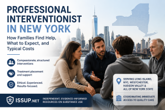 Professional interventionist in New York helping a family plan addiction treatment and intervention services.