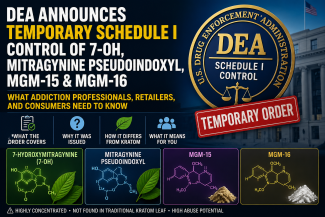 DEA Announces Temporary Schedule I Control of 7-OH, Mitragynine Pseudoindoxyl, MGM-15, and MGM-16
