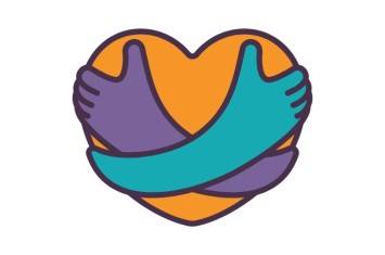 An image of a pair of arms hugging a heart shaped icon.